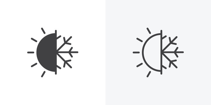 Hot and cold icon. collection of editable stroke line and solid flat styles.