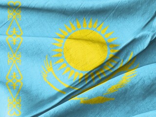 Kazakhstan's National Flag Waving Proudly
