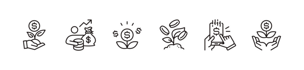 financial investment icon line set business bank investor asset income cash flow currency signs outline vector illustration