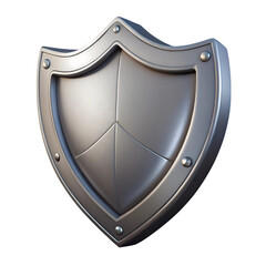Silver medieval kite shield with embossed lines and rivets isolated on transparent background