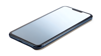 A sleek and modern smartphone with a reflective screen, isolated on transparent background