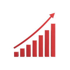 A red bar graph with an arrow showing upward trend on a black background illustration