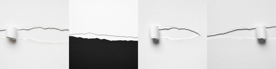 Torn Paper Reveal Black Background - Abstract of torn white paper revealing a black background. Perfect for design elements or concepts related to mystery or revelation