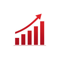 A red bar graph with an arrow pointing upwards indicating growth on a black background