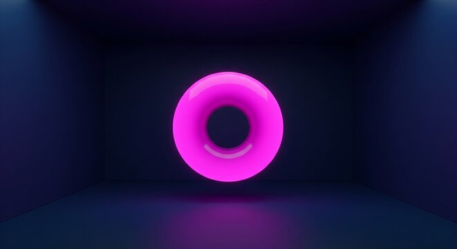 Futuristic Neon Glow: Minimalist Magenta Ring on Dark Blue Background