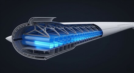 Futuristic Electric Aircraft Wing Cross-Section with Glowing Structural Battery Composites