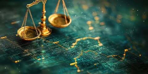 Economy balancing antique concept. Scales of justice on a textured background representing law and balance.