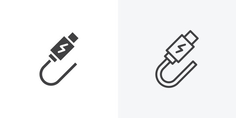 USB type c icon. collection of editable stroke line and solid flat styles.