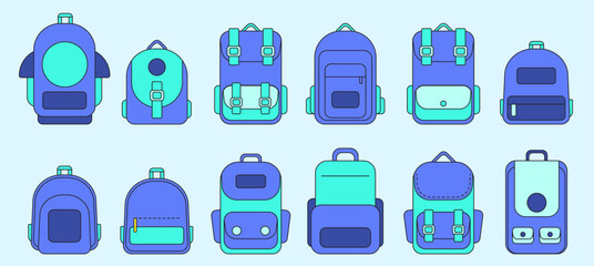 Flat Design Collection of School Backpacks and Bags