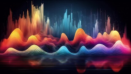 A vibrant wave form design with layered lines and vertical streaks - Powered by Adobe