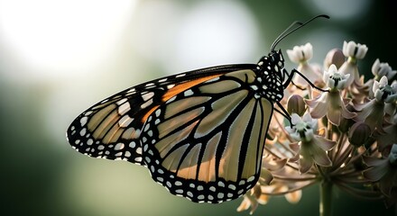 Fototapeta premium Majestic Monarch Butterfly on Milkweed A Close-Up View of Nature's Delicate Beauty