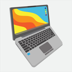 Open Laptop with Colorful Screen in Flat Illustration