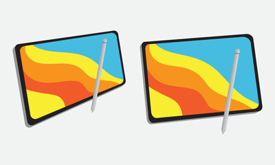 Digital Tablet with Stylus Pen in Modern Flat Design