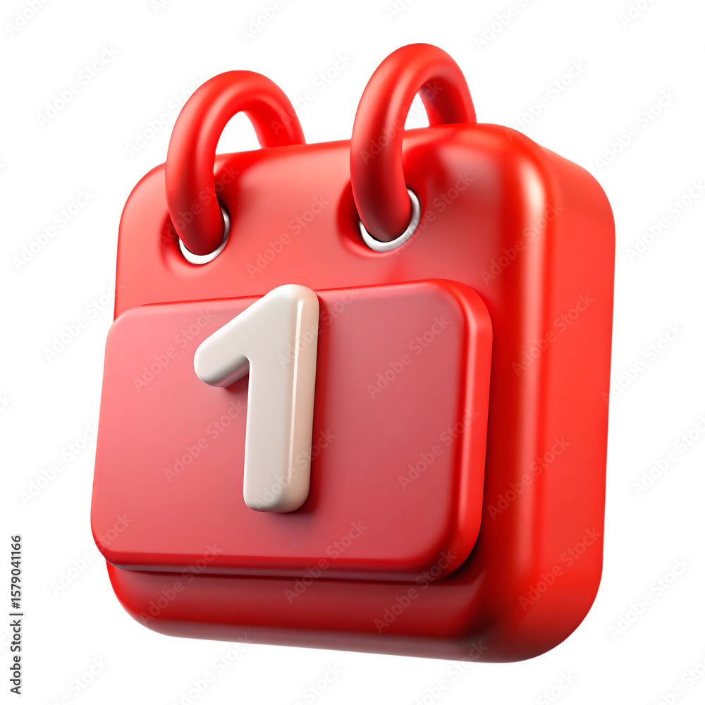 Poster red 3d calendar icon with the number one on a transparent background isolated on transparent backgro