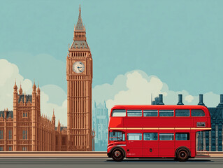 Obraz premium Big Ben and red double-decker bus in London