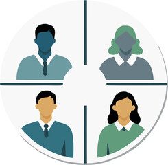 Diverse team avatars, flat design for user profiles. professional cartoon characters representing a business team. Group of smiling people icons for collaboration.