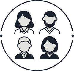 Diverse team avatars, flat design for user profiles. professional cartoon characters representing a business team. Group of smiling people icons for collaboration.