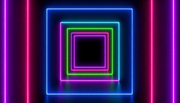 Neon squares glowing tunnel