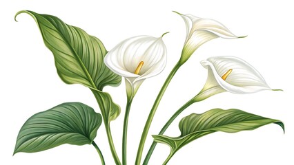 Elegant Calla Lilies Botanical of White Flowers