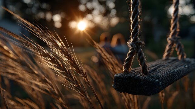 Warm Sunset Glow on Swing and Golden Wheat