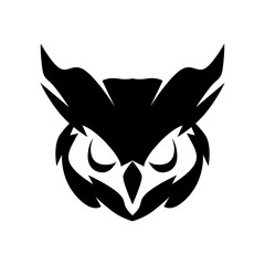Minimalist, tribal-style vector design featuring an owl silhouette drawn with sharp lines and geometric shapes, ideal for a logo, tattoo or modern illustration.