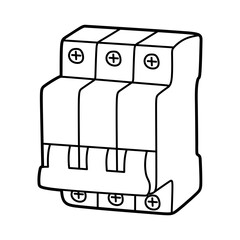 black and white vector of a left-facing electrical safety device with three switches facing down