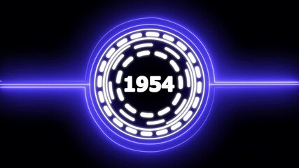 Digital futuristic neon animation of the year 1954 against black background