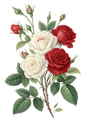 Elegant Red and White Roses Botanical for Wedding Invitations