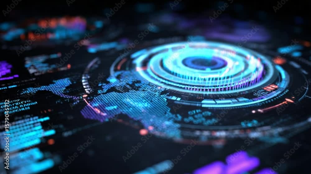 Poster global network data visualization: futuristic tech interface