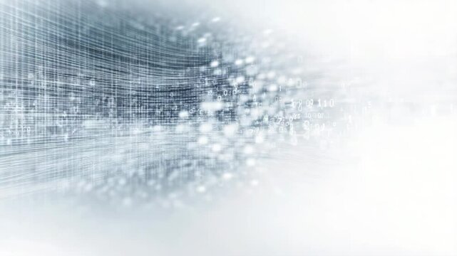 Abstract composition of digital information flowing in a futuristic network, visualizing the complex interconnection of modern technology. The lines of code represent data streams.