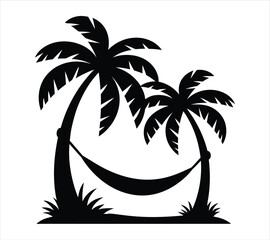 Silhouette of Palm Trees Holding Hammock for T-shirt Design