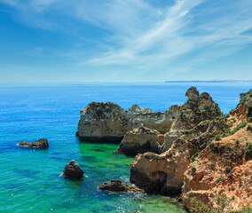 Summer Atlantic rocky coastline (Algarve, Portugal).