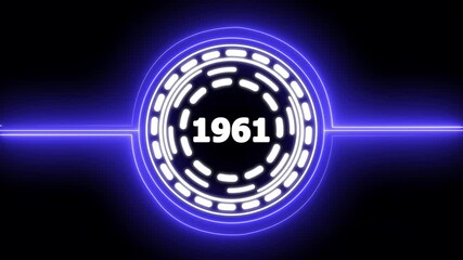 Futuristic neon graphic displaying the year 1961 against a dark background with a sleek design