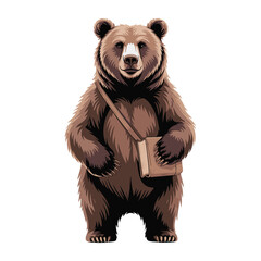 Brown bear standing calmly with a book, showing a scholarly and peaceful mood. Vector illustration design.