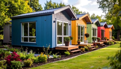 Colorful tiny homes in a row (1)