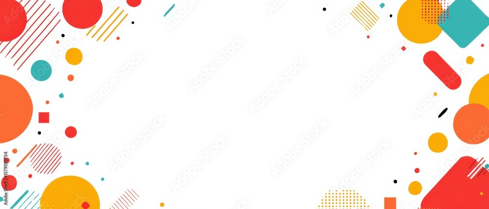 Wall mural vibrant geometric pattern background with circles, squares, and lines in a playful and modern design