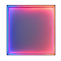 Square neon light frame with vibrant colors glowing against a transparent background, cutout isolated on transparent bg, png