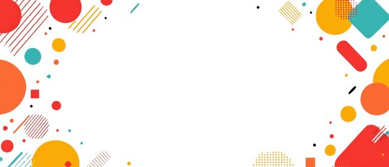 Vibrant geometric pattern background with circles, squares, and lines in a playful and modern design Concept of abstract art, graphic design, and colorful backdrop