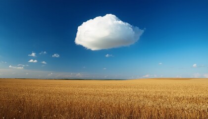 Obraz premium a vast open field under a sky with a single fluffy cloud creating a serene and dreamlike atmosphere