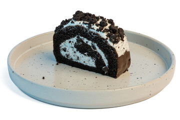 The Photo of chocolate roll cake with white cream filling