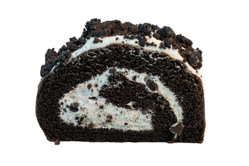 The Photo of chocolate roll cake with white cream filling