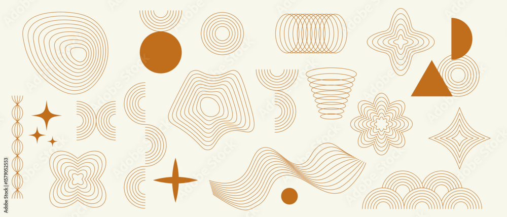 Wall mural aesthetic line elements set with geometric patterns and swirls