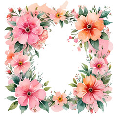 Watercolor floral border frame in pink and peach
