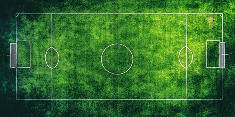 Field of Green: A bird's-eye view of a vibrant soccer field, meticulously marked with lines, is depicted on lush green grass, ready for an intense competition.