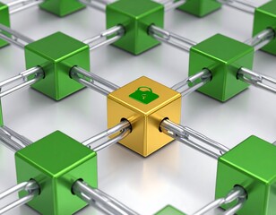 Obraz premium Connected green and gold cubes with chains