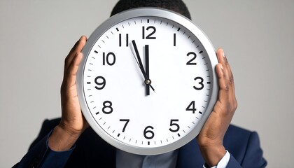 Person holding clock face, time