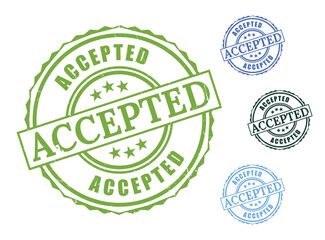 Accepted Seal Stamp Set, Grunge Style Approval Vector Labels  