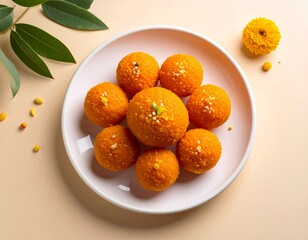 Motichoor ladoo on cream background with visible boondi texture — traditional Indian sweet visual