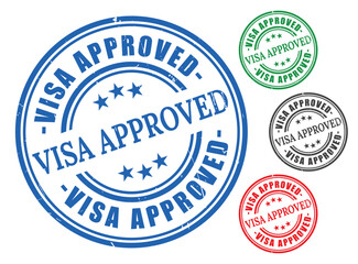 Approved Visa Stamp Pack, Grunge Style Travel Permit Vector Icons  