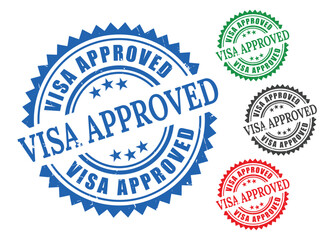 Travel Permit Granted Badge Set, Grunge Style Visa Approval Vector  